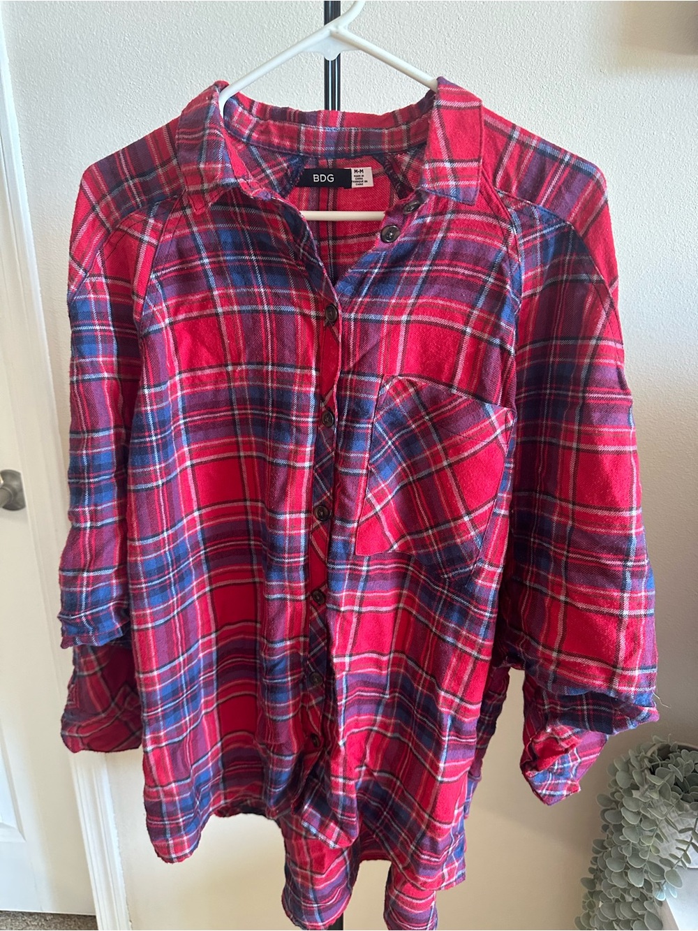 BDG Urban Outfitters Red and Blue Plaid Button-Down Shirt